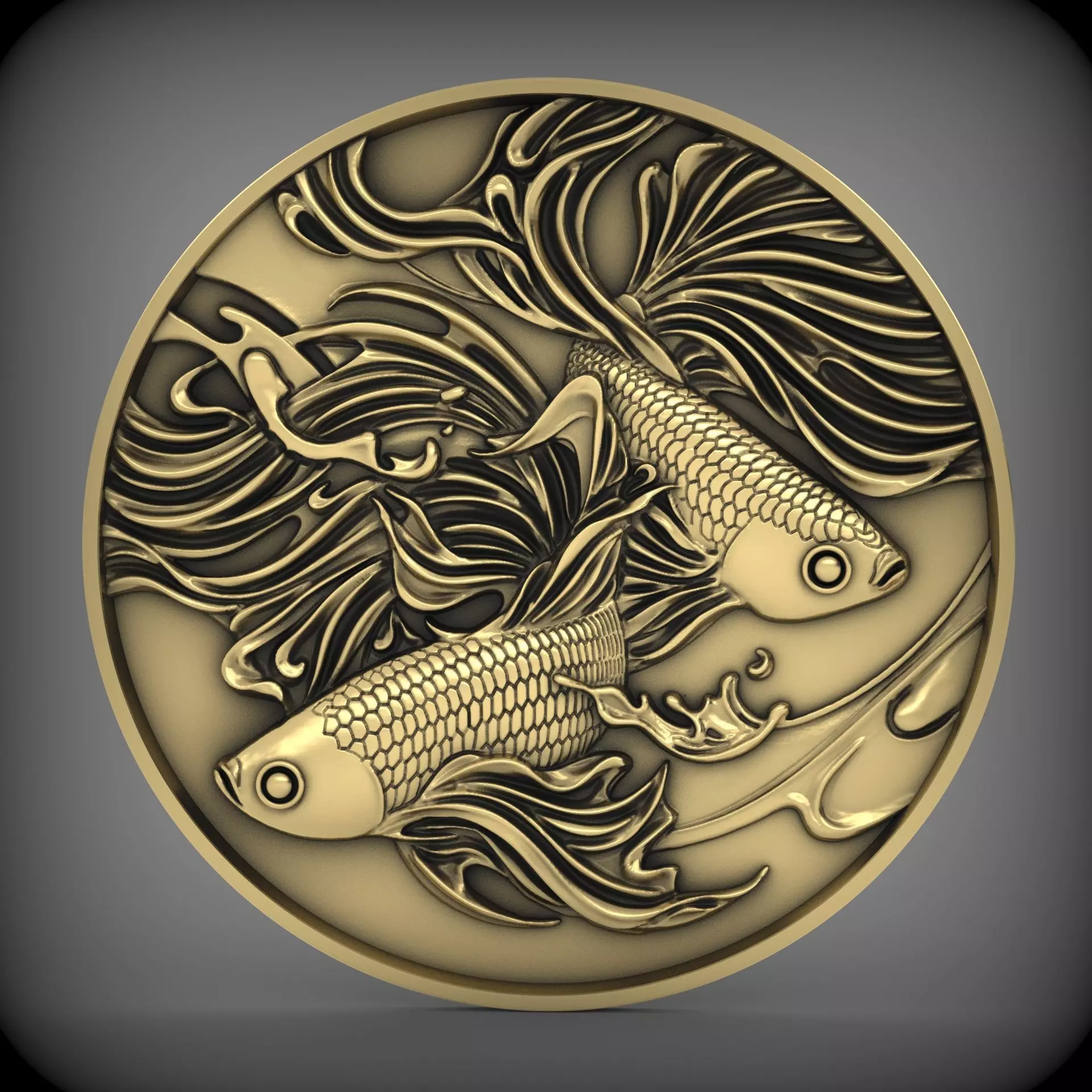 4 fish coin CNC Relief Model 3D print model_0