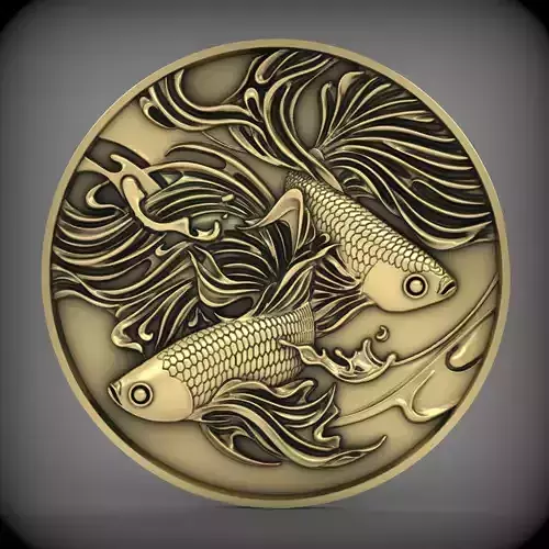4 fish coin CNC Relief Model