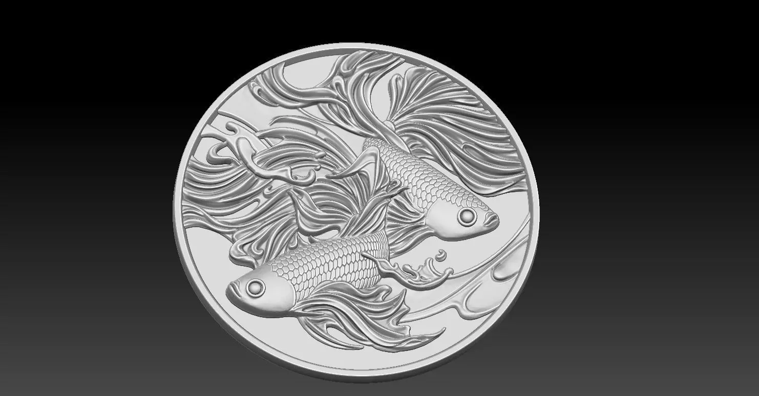 4 fish coin CNC Relief Model 3D print model_6