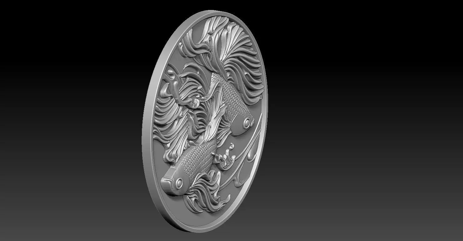 4 fish coin CNC Relief Model 3D print model_1