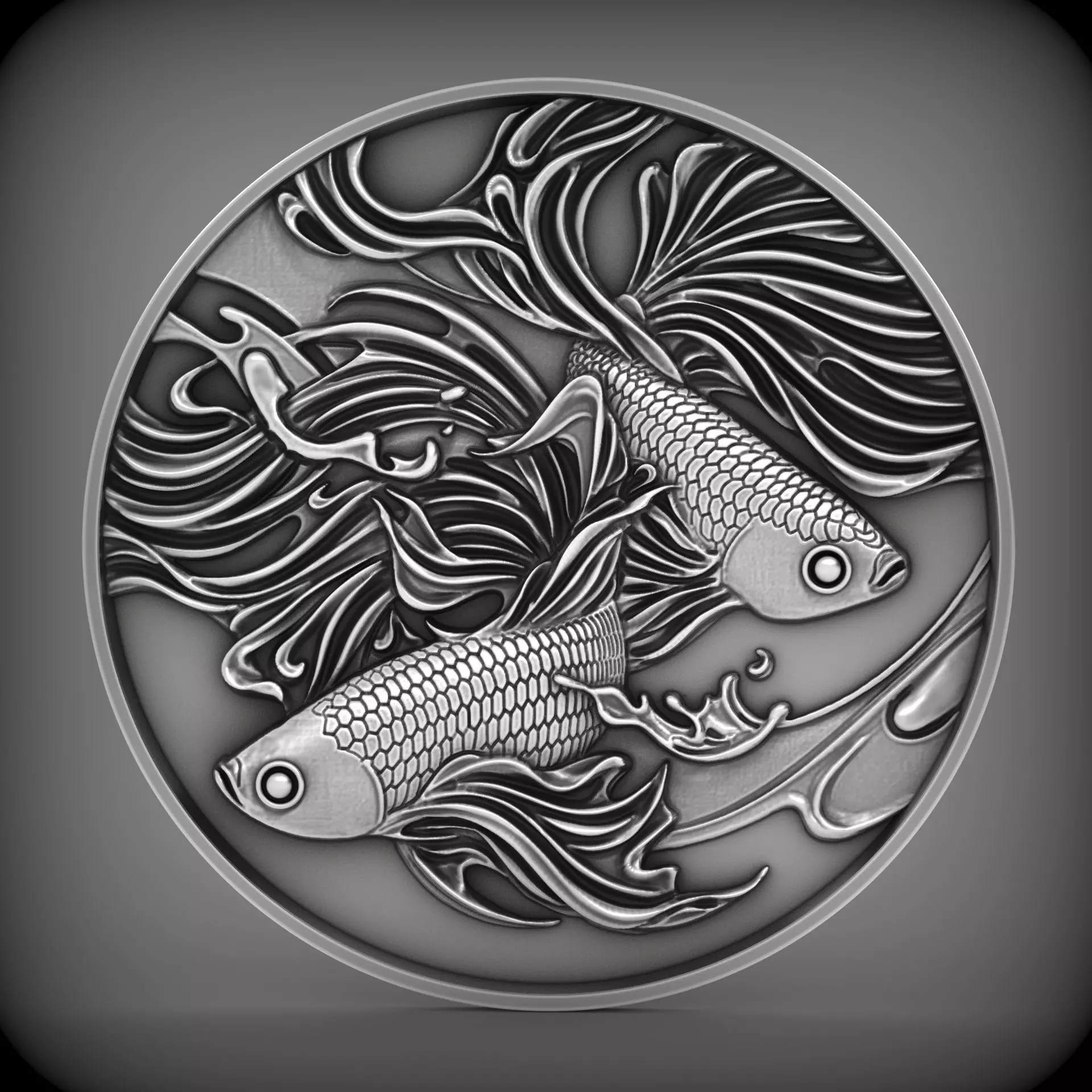 4 fish coin CNC Relief Model 3D print model_7