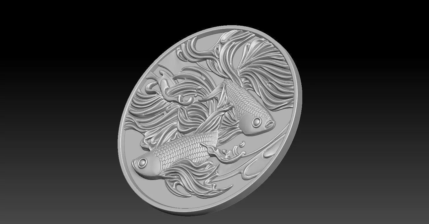 4 fish coin CNC Relief Model 3D print model_2