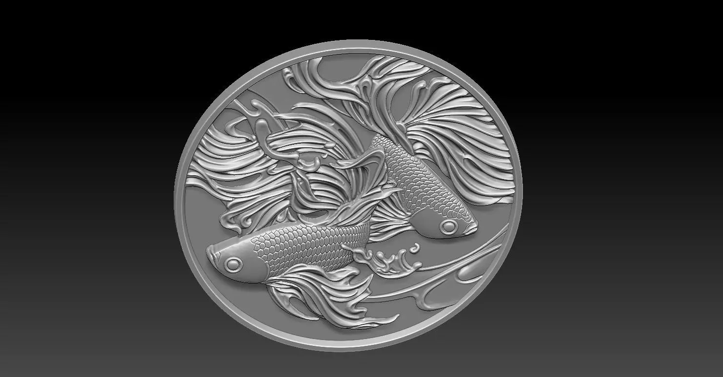 4 fish coin CNC Relief Model 3D print model_5
