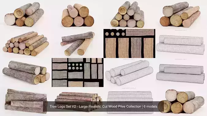 Tree Logs Set V2 - Large Realistic Cut Wood Piles Collection