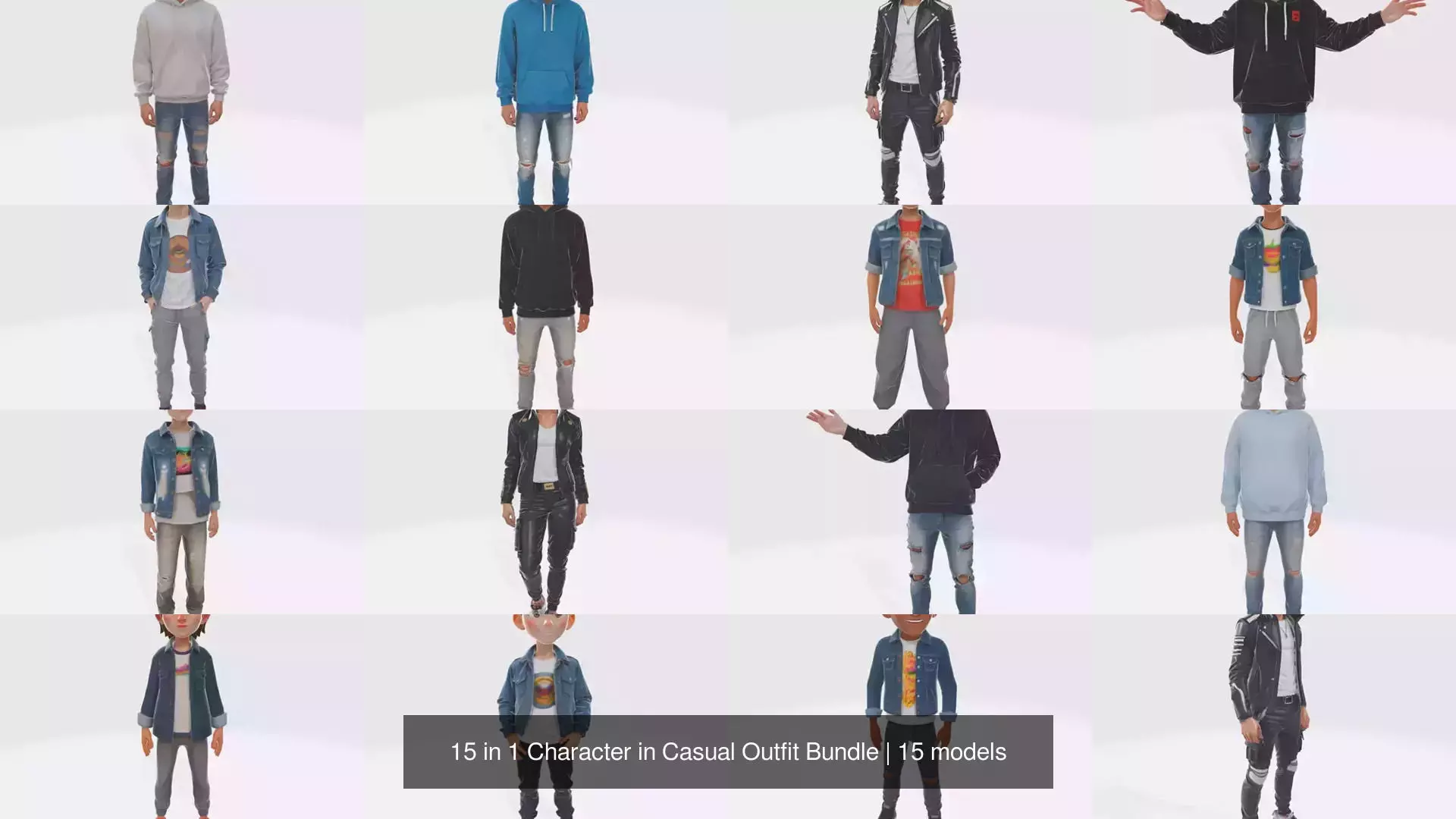 15 in 1 Character in Casual Outfit Bundle 3D Model Collection_0
