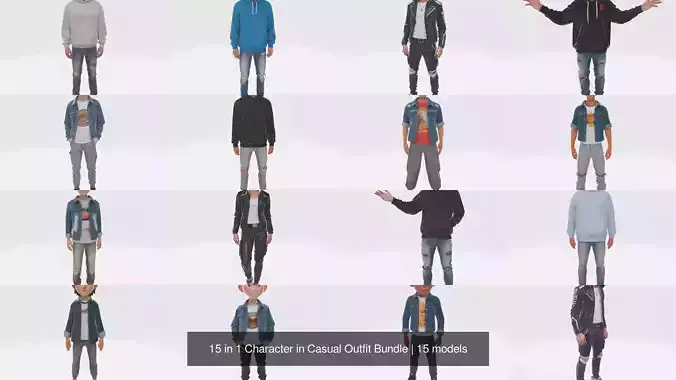 15 in 1 Character in Casual Outfit Bundle