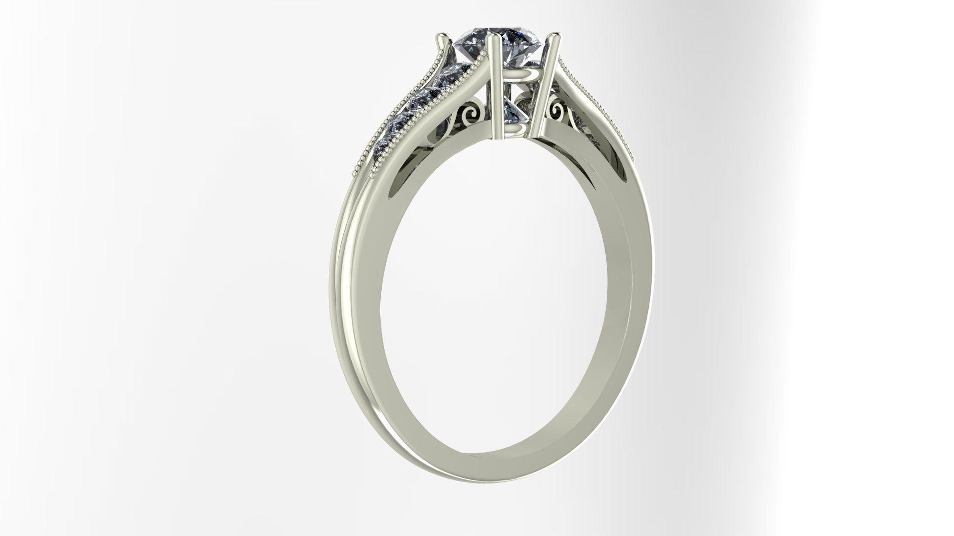 Inverted Diamond Engagement Ring 3D print model_2