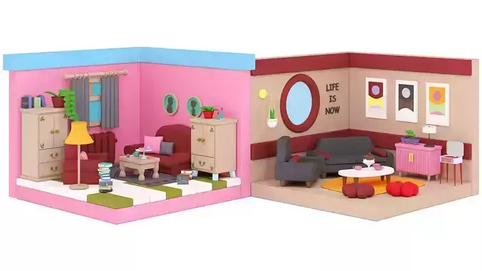 LowPoly Rooms Collection Sample Asset Pack 
