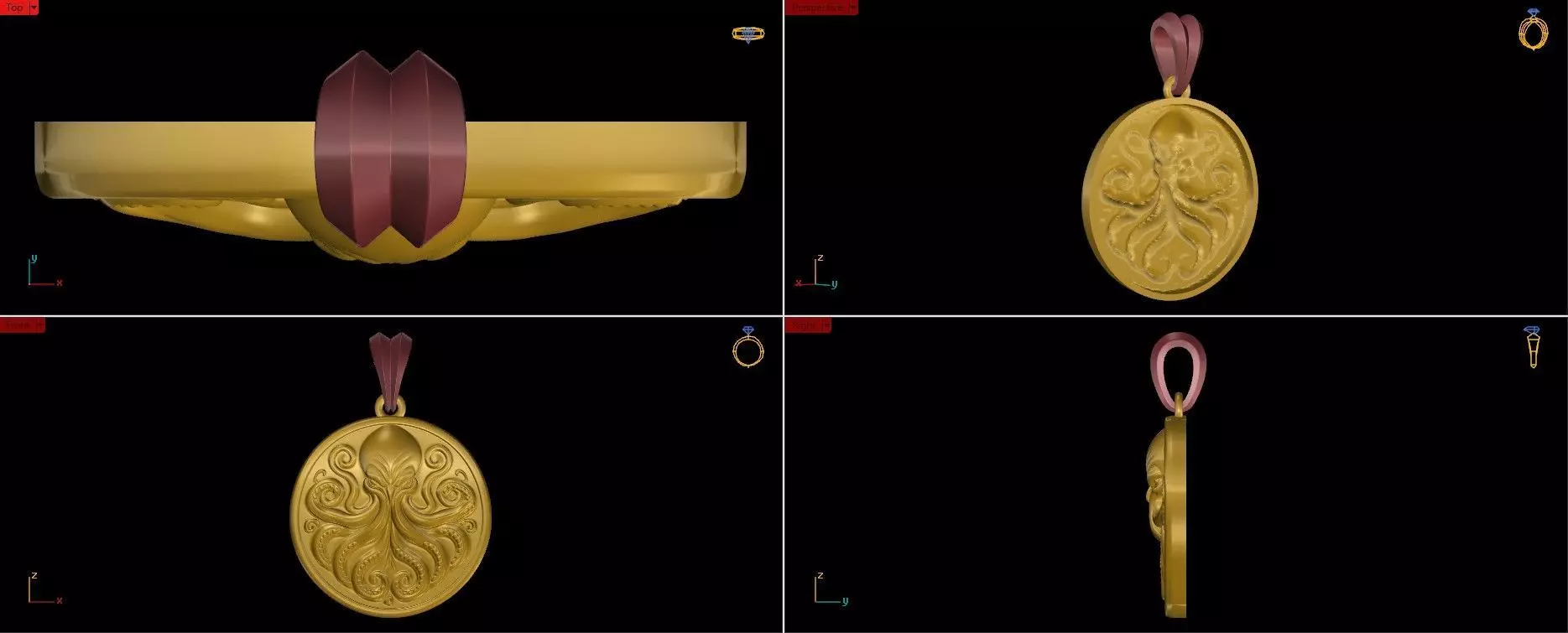 Kraken Pendant 3D print model_7