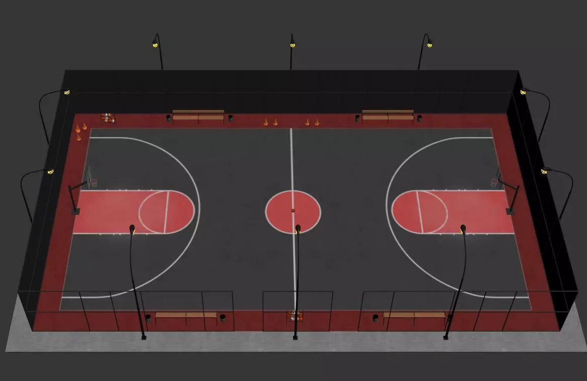 Basketball court Hq Free low-poly 3D model_3