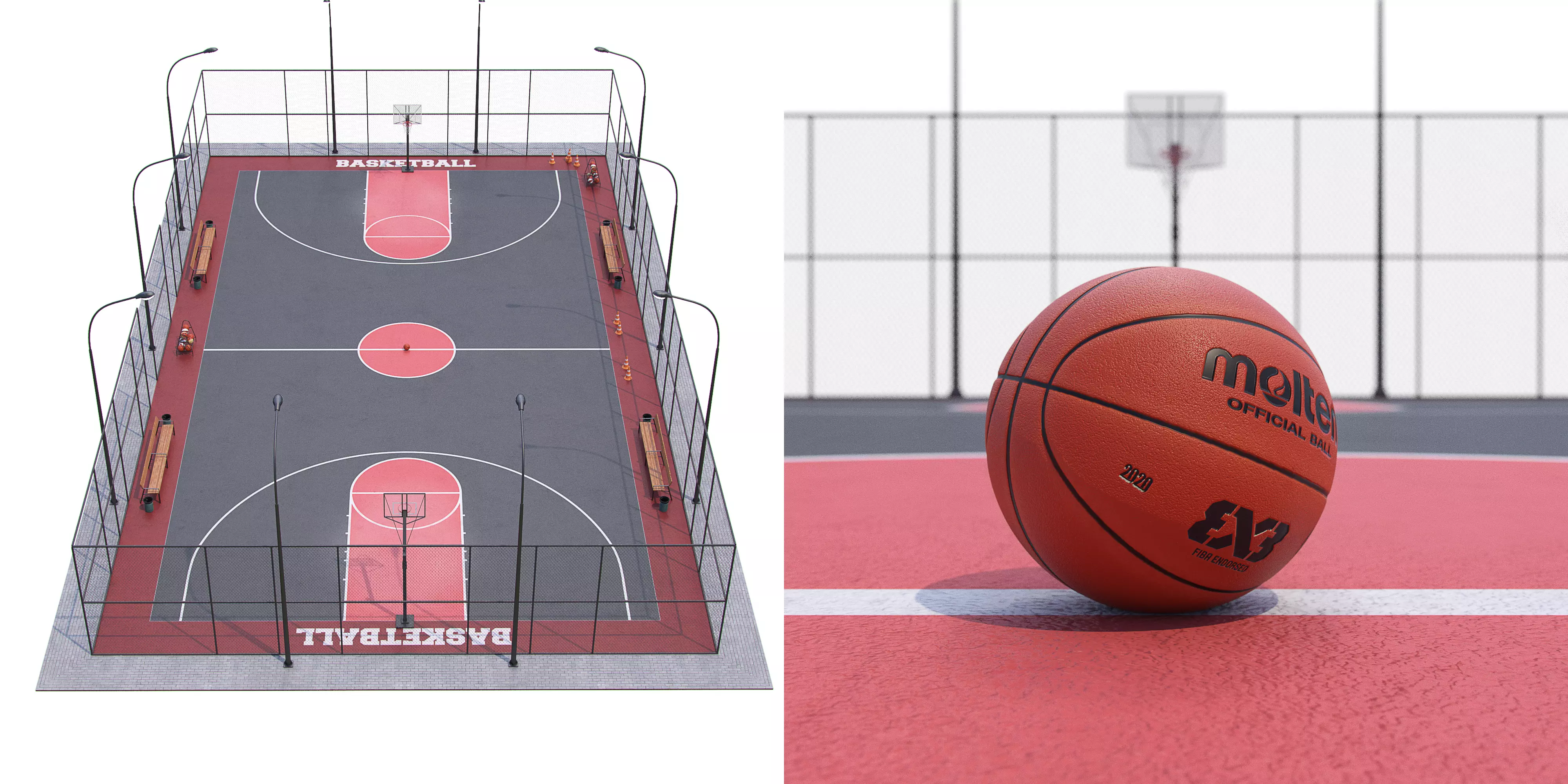 Basketball court Hq Free low-poly 3D model_0