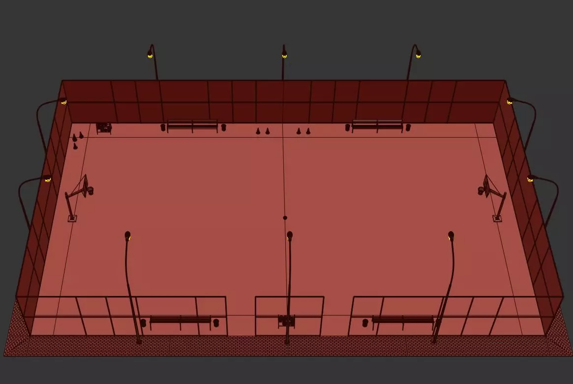 Basketball court Hq Free low-poly 3D model_1