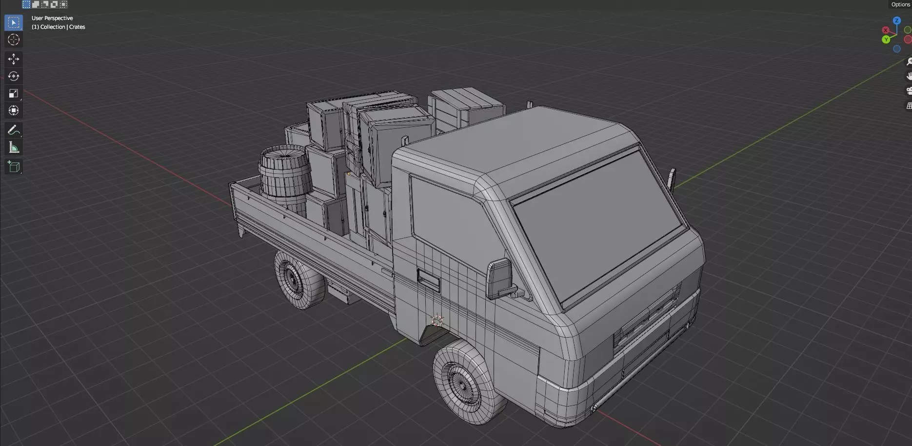 Low Poly Truck With Crates And Barrels - Untextured  Low-poly 3D model_24