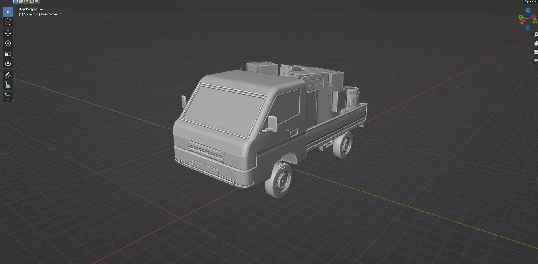 Low Poly Truck With Crates And Barrels - Untextured  Low-poly 3D model_9