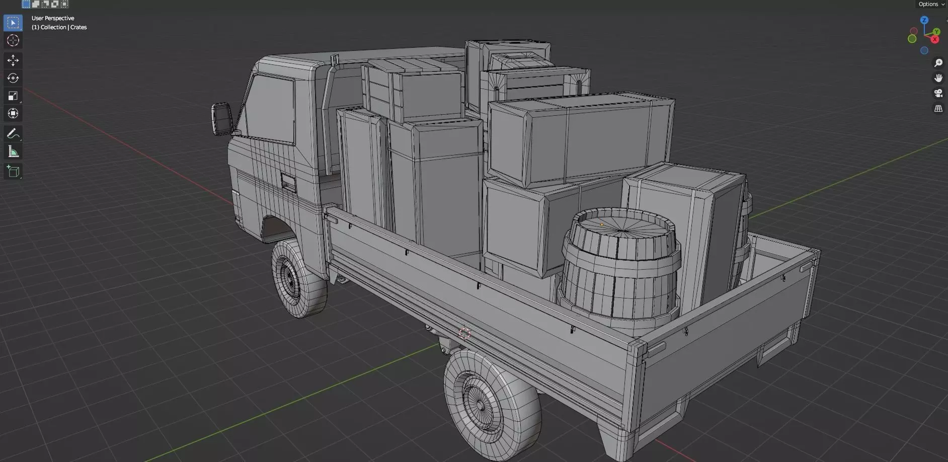 Low Poly Truck With Crates And Barrels - Untextured  Low-poly 3D model_23