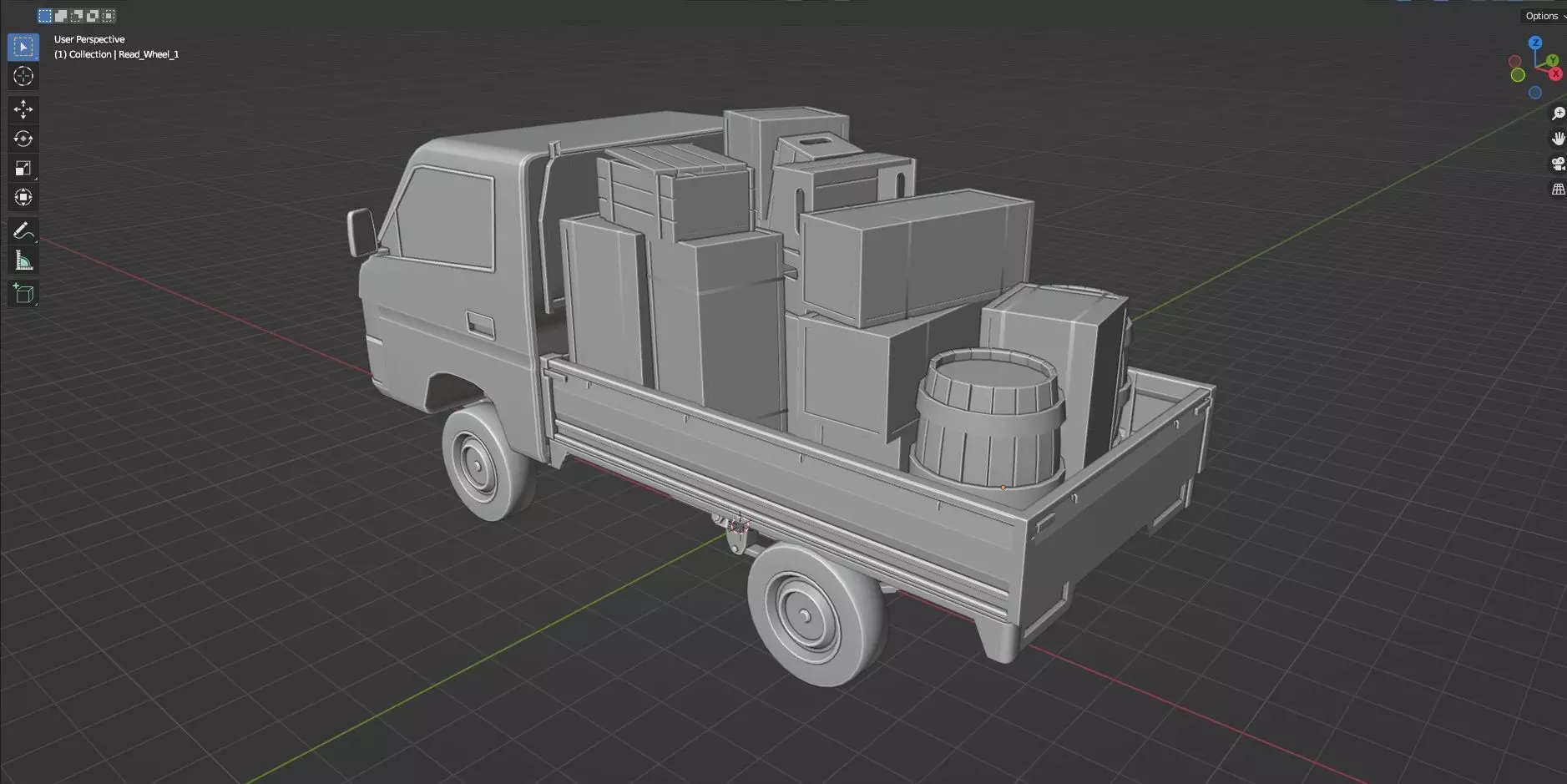 Low Poly Truck With Crates And Barrels - Untextured  Low-poly 3D model_8