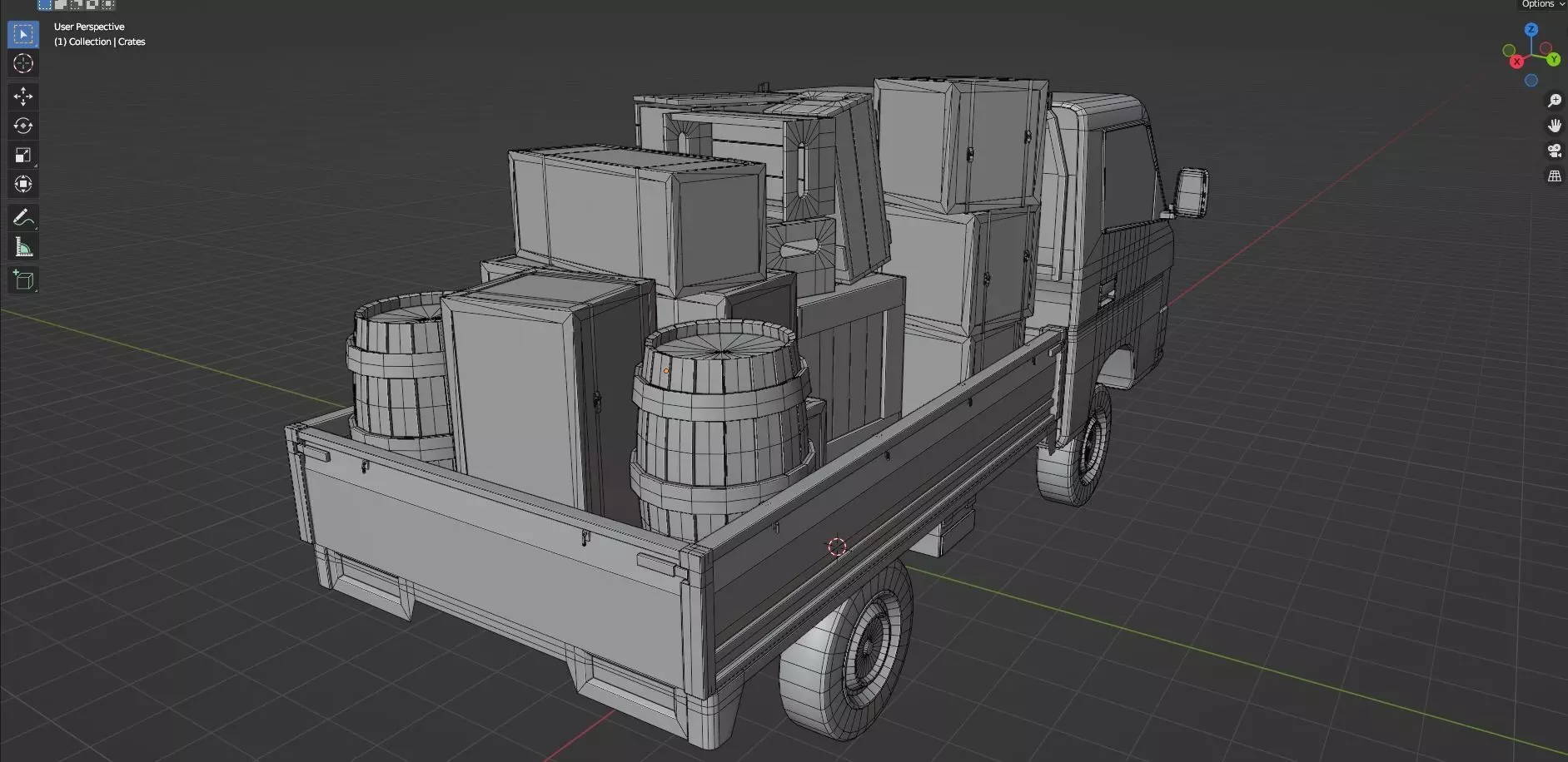 Low Poly Truck With Crates And Barrels - Untextured  Low-poly 3D model_15