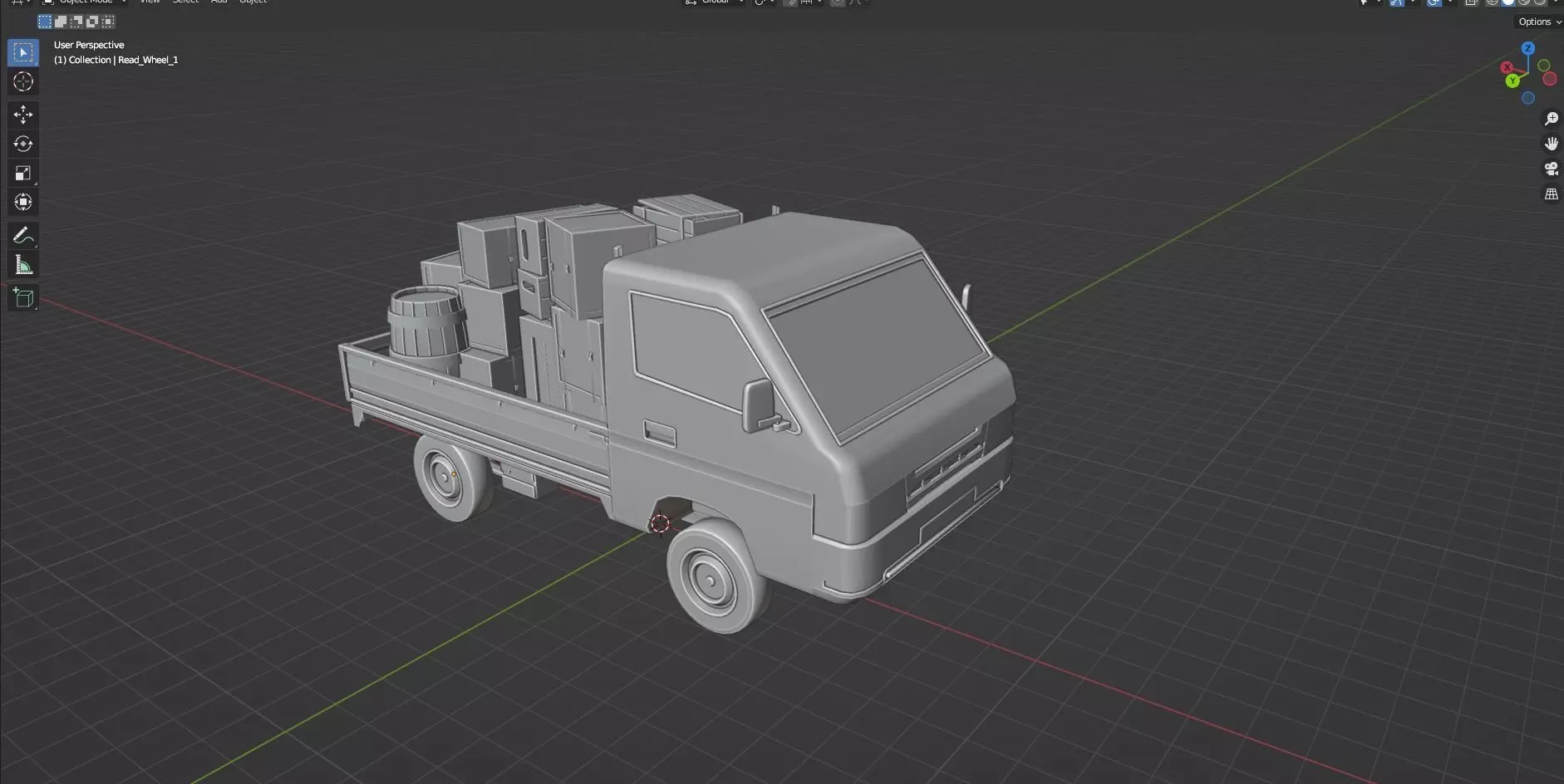 Low Poly Truck With Crates And Barrels - Untextured  Low-poly 3D model_10