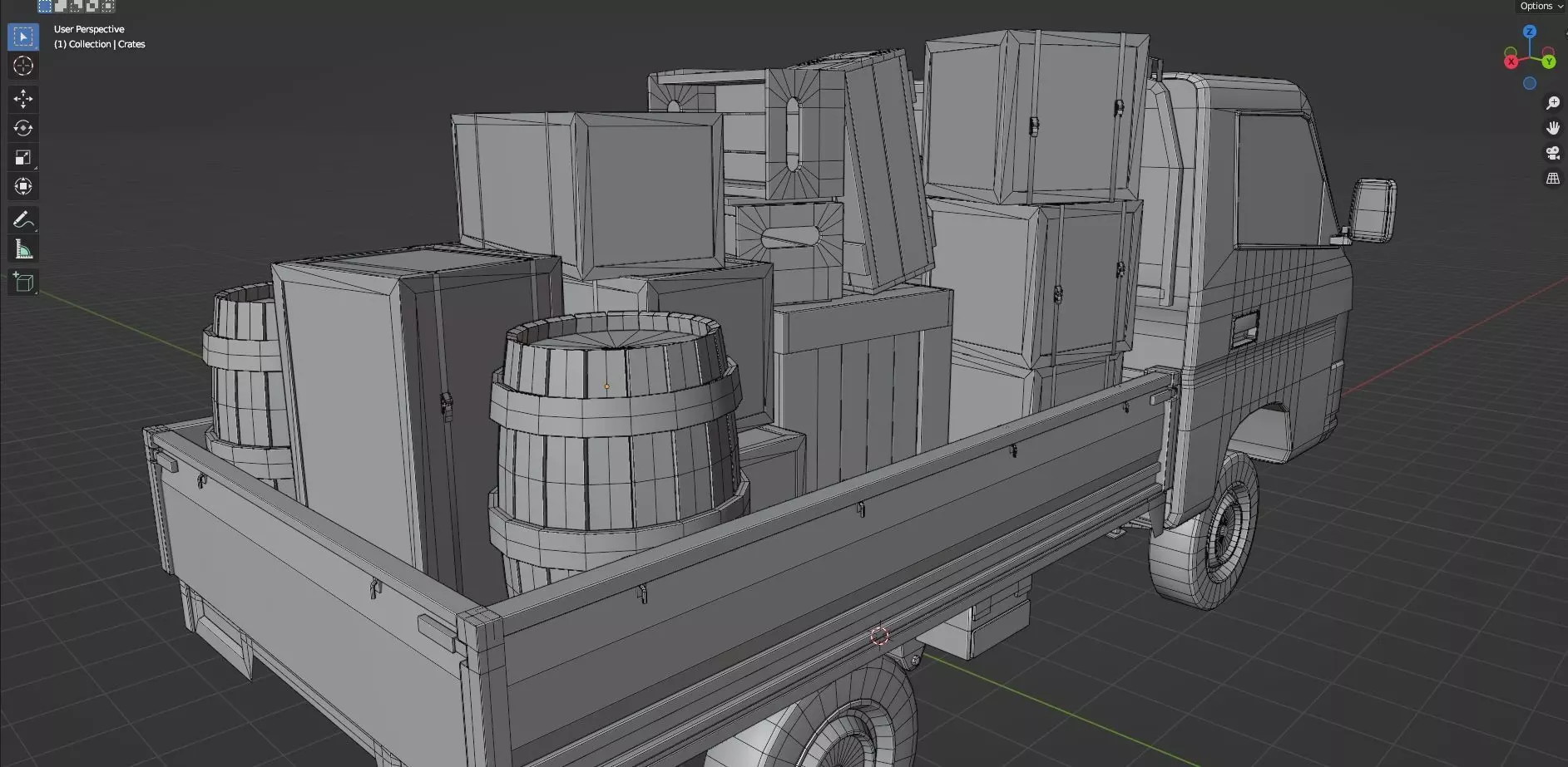 Low Poly Truck With Crates And Barrels - Untextured  Low-poly 3D model_22