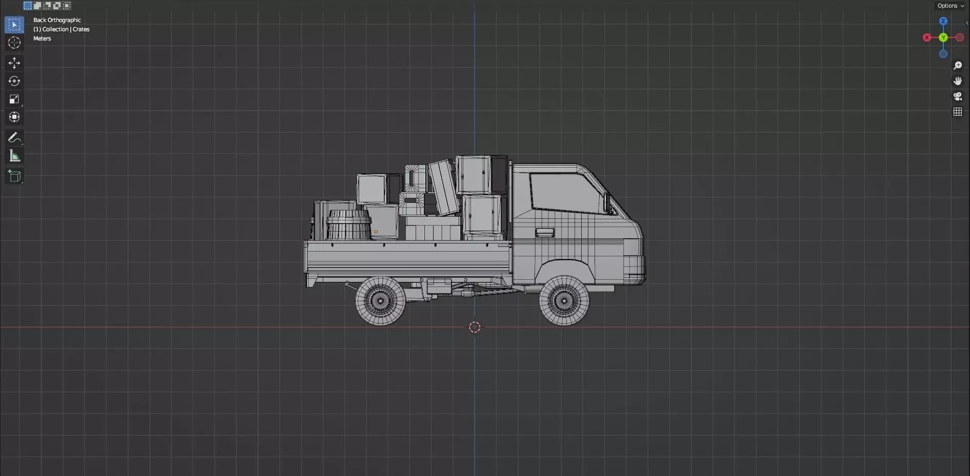 Low Poly Truck With Crates And Barrels - Untextured  Low-poly 3D model_20