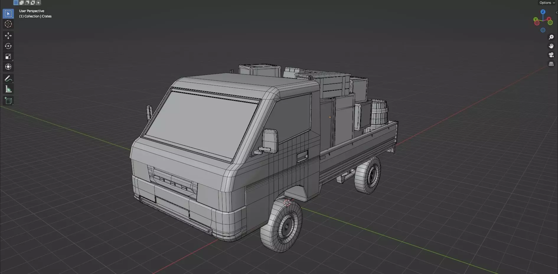 Low Poly Truck With Crates And Barrels - Untextured  Low-poly 3D model_18