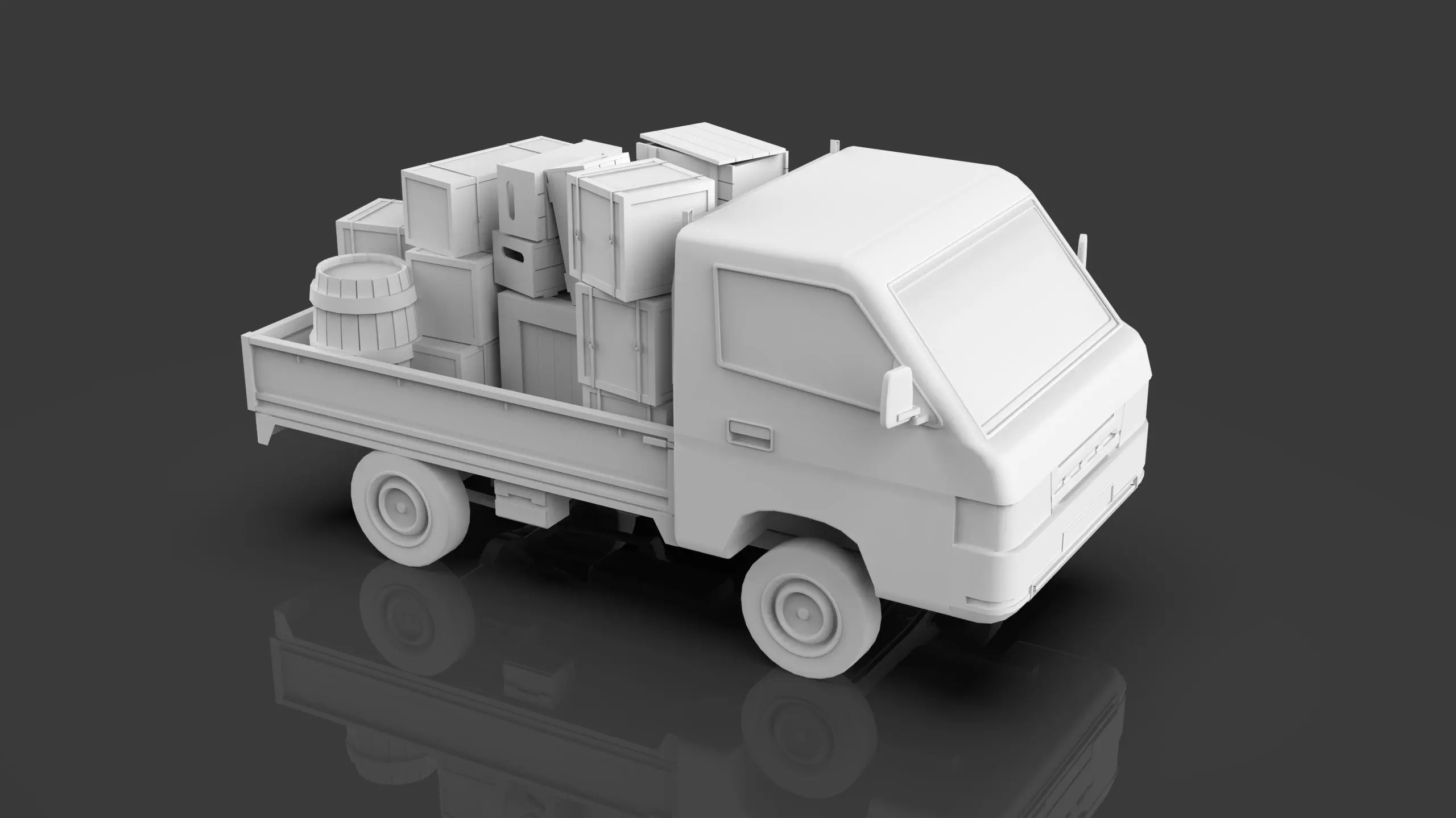 Low Poly Truck With Crates And Barrels - Untextured  Low-poly 3D model_1