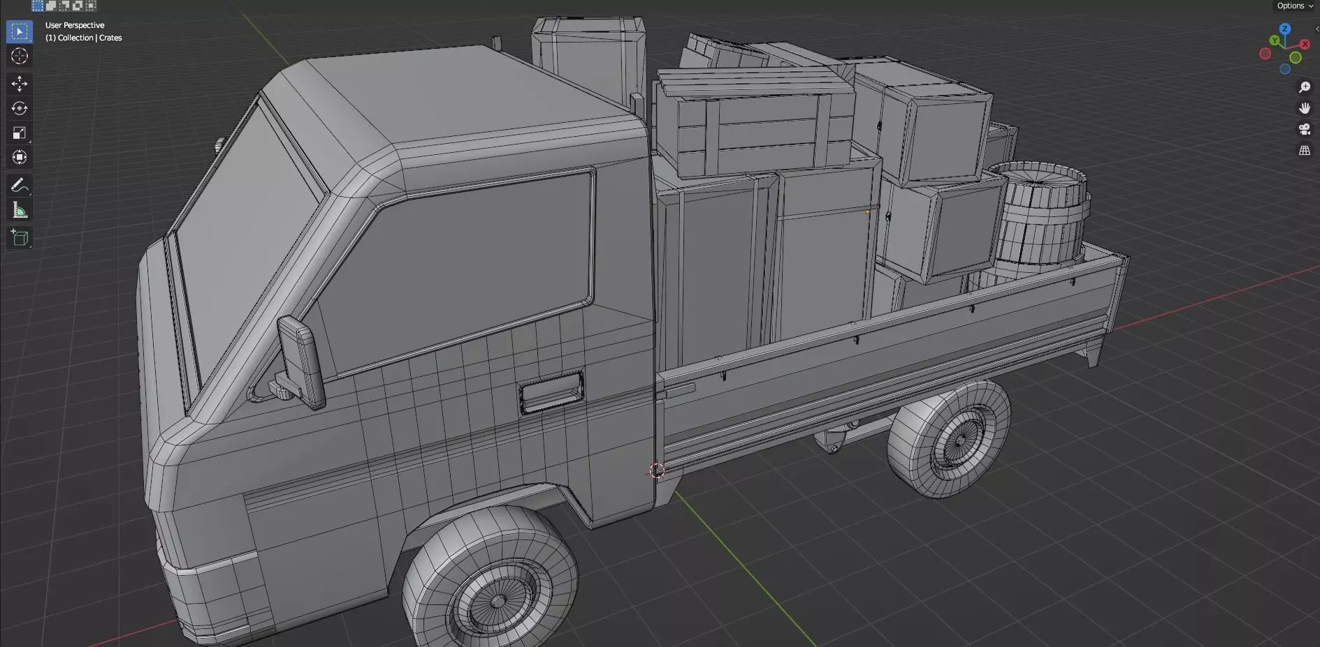 Low Poly Truck With Crates And Barrels - Untextured  Low-poly 3D model_26