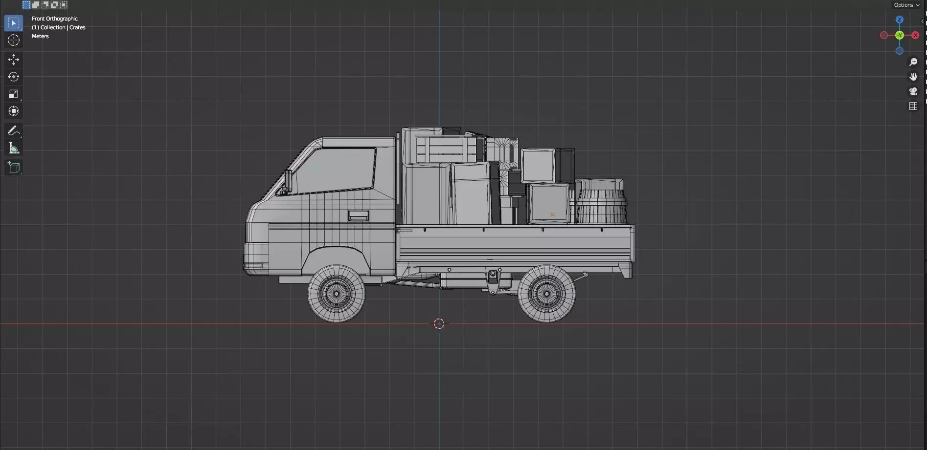 Low Poly Truck With Crates And Barrels - Untextured  Low-poly 3D model_19