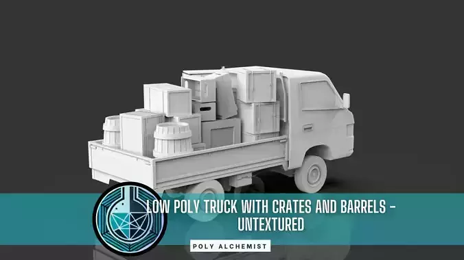 Low Poly Truck With Crates And Barrels - Untextured  Low-poly 3D model