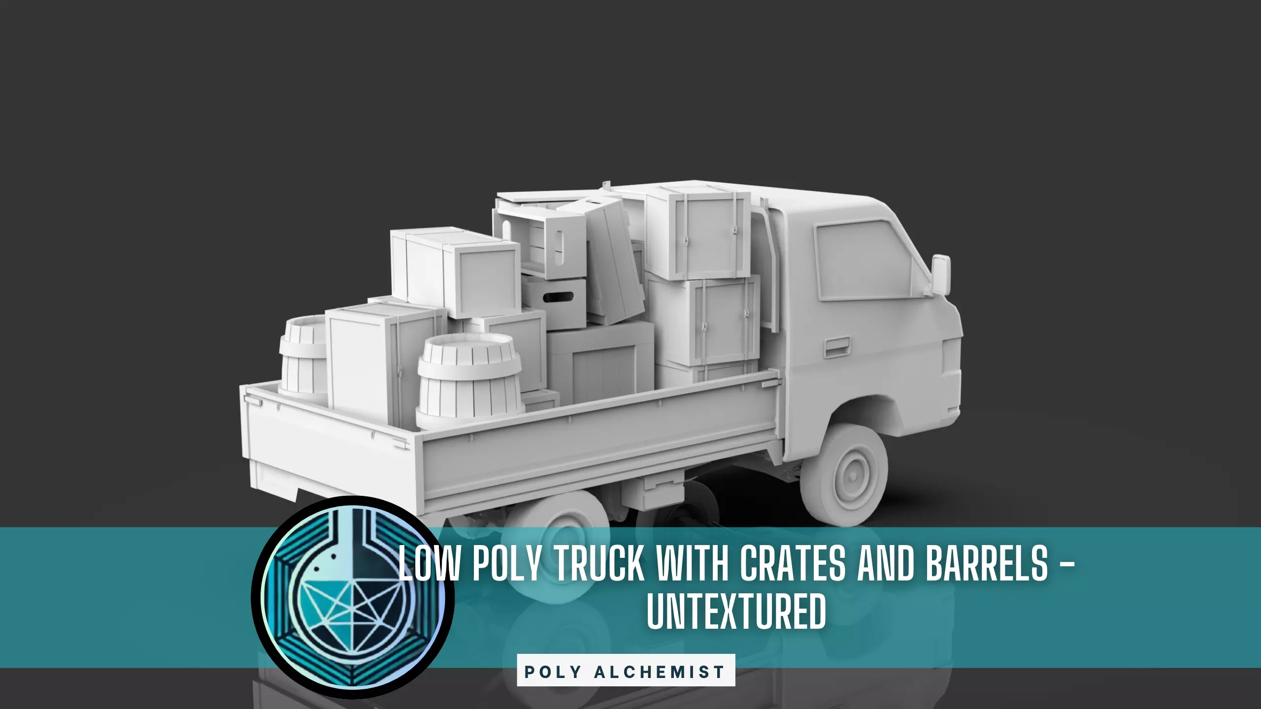 Low Poly Truck With Crates And Barrels - Untextured  Low-poly 3D model_0