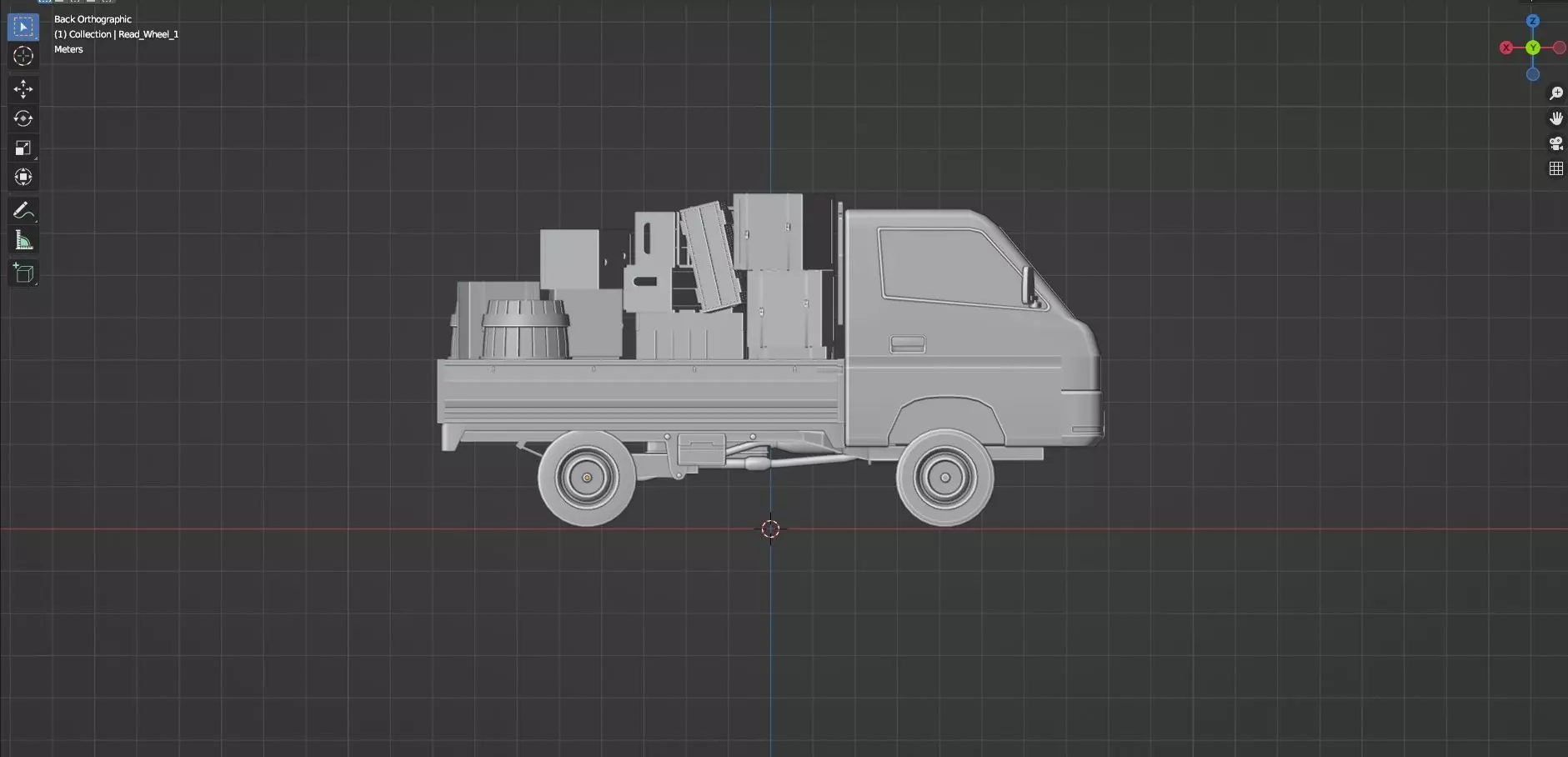 Low Poly Truck With Crates And Barrels - Untextured  Low-poly 3D model_12