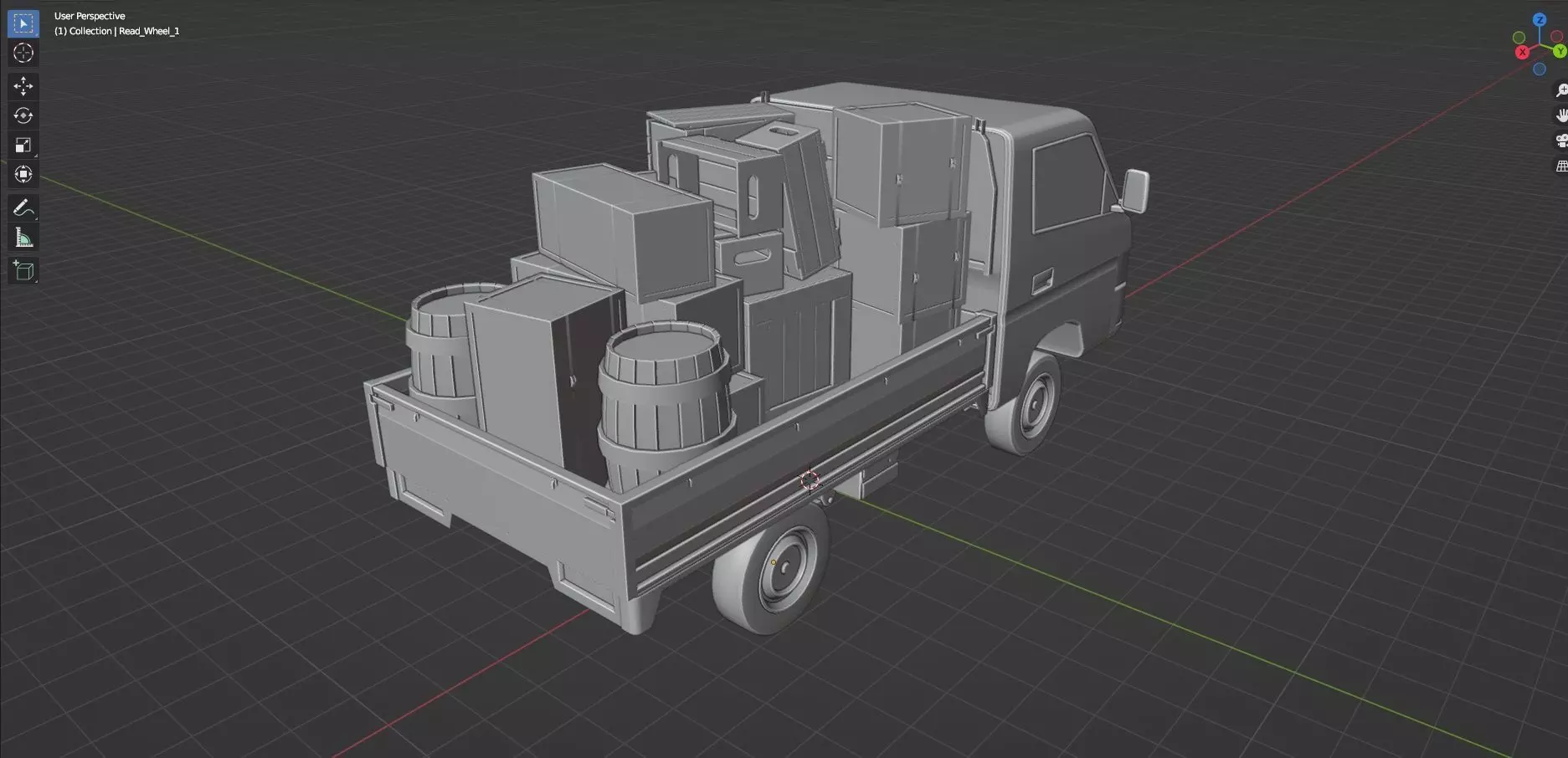 Low Poly Truck With Crates And Barrels - Untextured  Low-poly 3D model_7