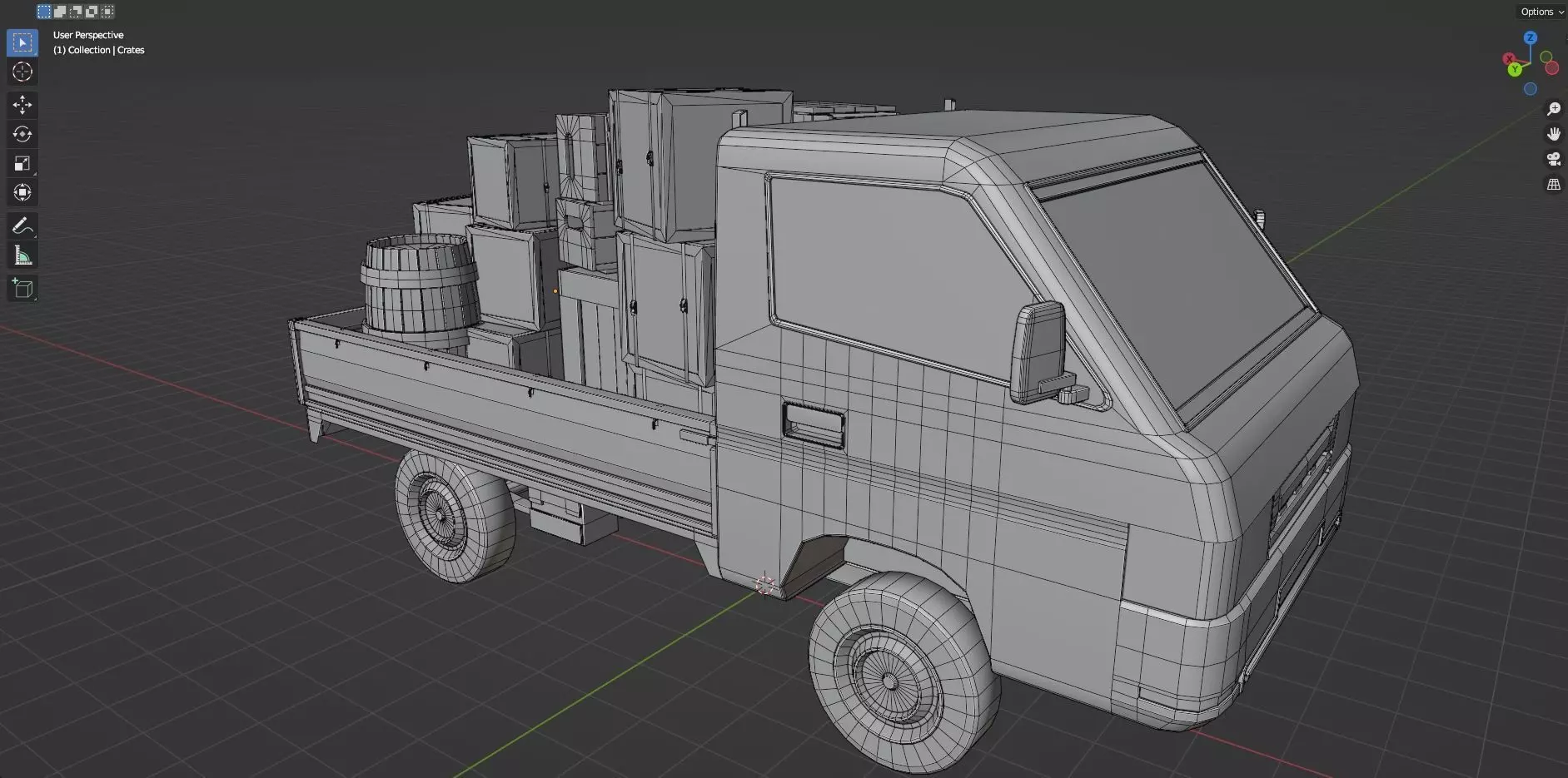 Low Poly Truck With Crates And Barrels - Untextured  Low-poly 3D model_25