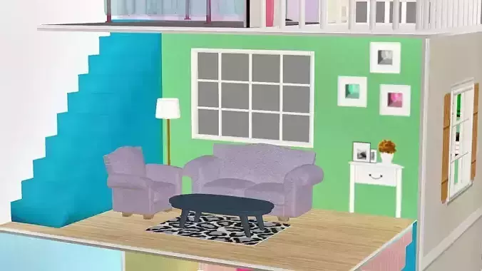 Dollhouse Doll House With Furniture Low Poly 3D Model