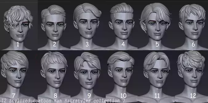  Highpoly and Lowpoly 12 Stylized anime Hair package 7