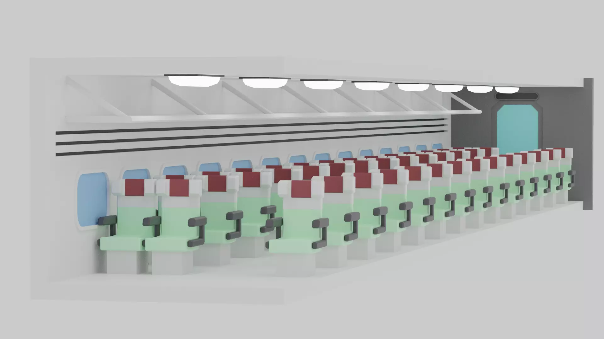 Cartoon High Speed Train Carriages Interior 3D model_4