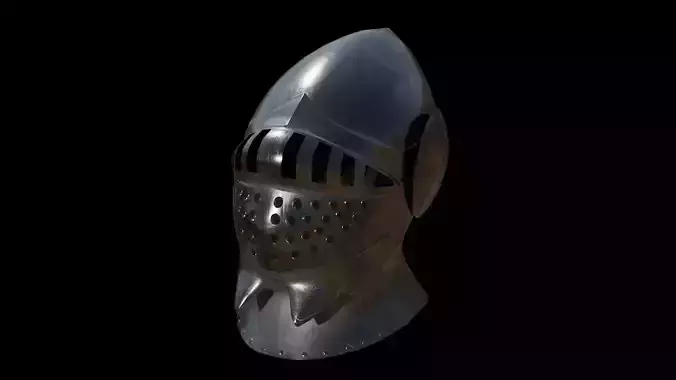 Medieval Knight Helmet Game-Ready PBR 3D Model Low Poly