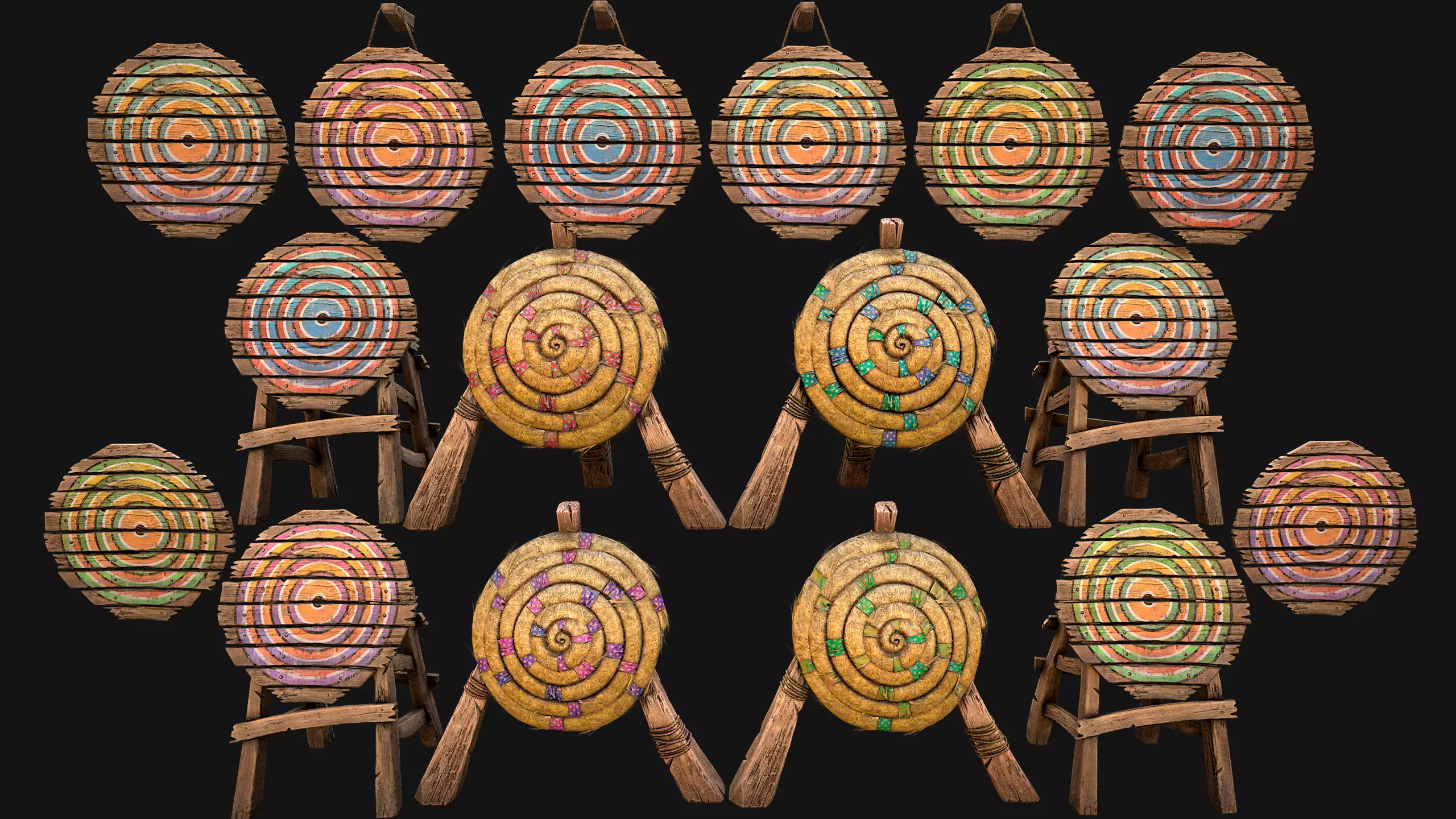 Medieval Wooden Target Furniture Training Camp Pack Low-poly 3D model