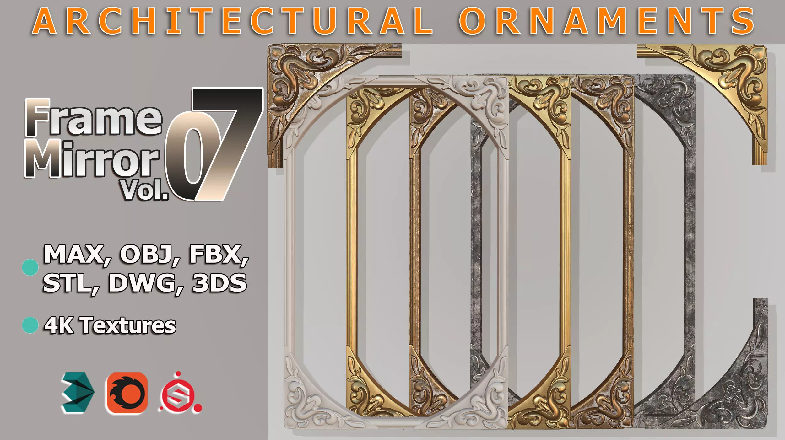 Frame Mirror Ornamental Art Nouveau - 3 Materials - Vol 07 3D model_0