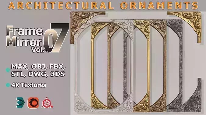 Frame Mirror Ornamental Art Nouveau - 3 Materials - Vol 07