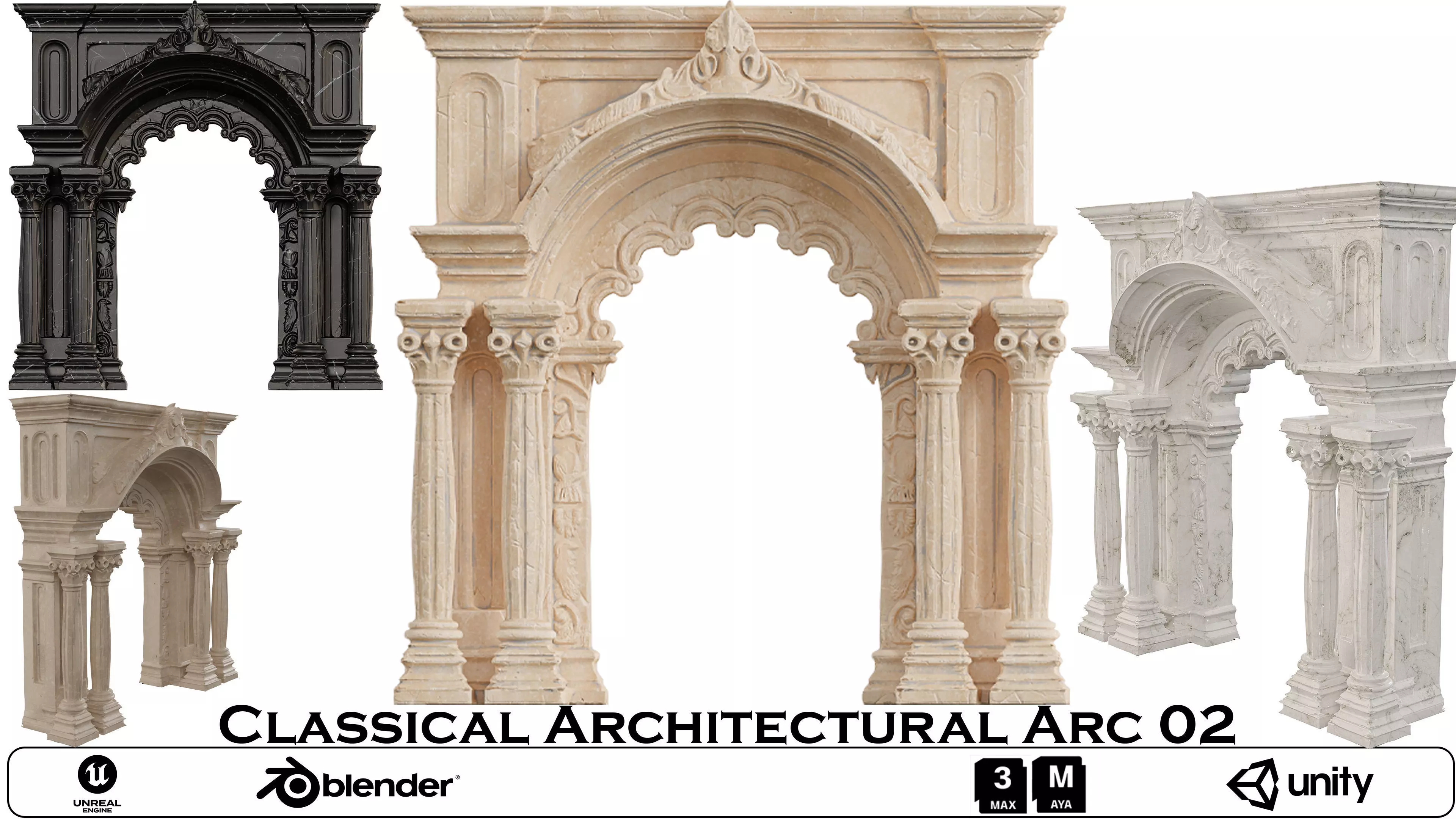 Classical Architectural Arc 02 - Ornate Archway Low-poly 3D model_0