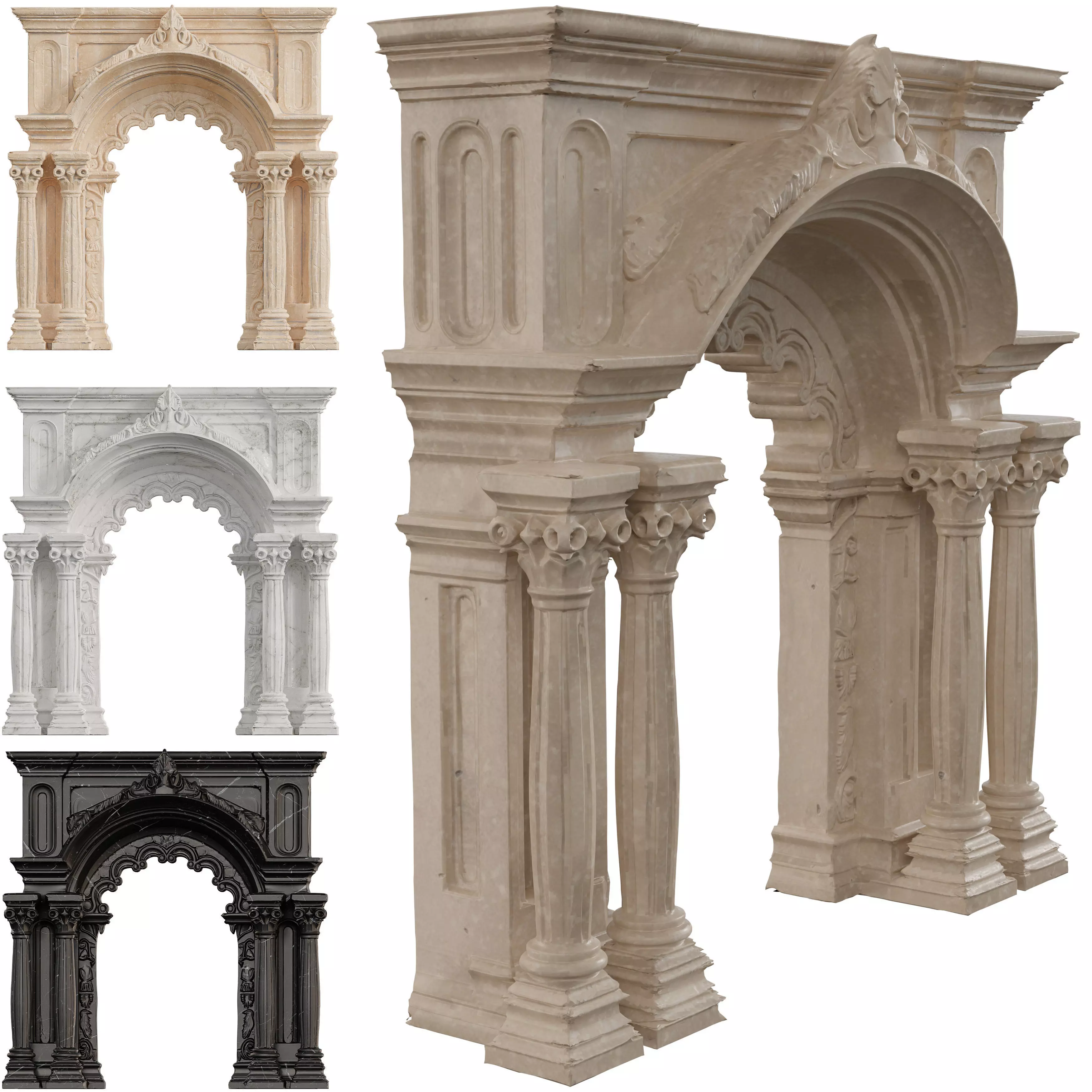 Classical Architectural Arc 02 - Ornate Archway Low-poly 3D model_5