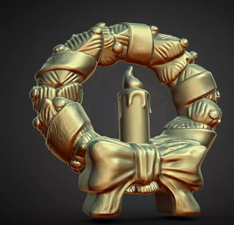 Christmas wreath decoration solid and 2 part for led lights 3D print model_5