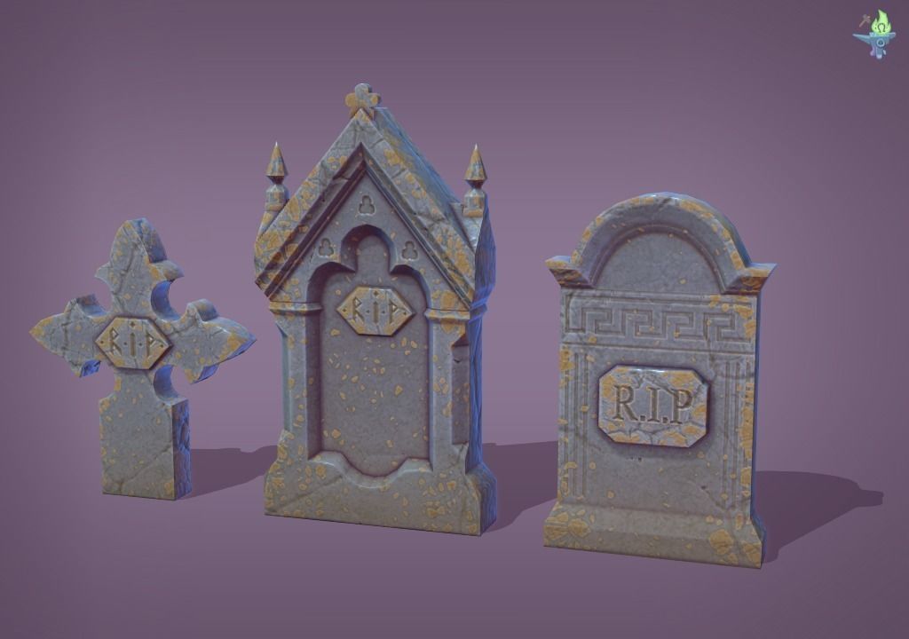 11 Tombstones Low-poly 3D model_0