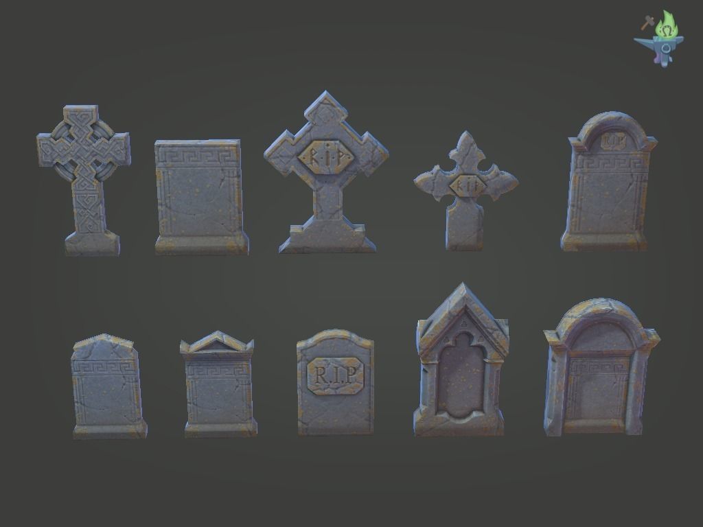 11 Tombstones Low-poly 3D model_8