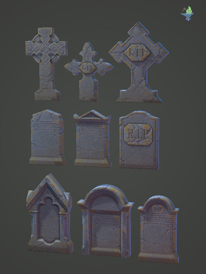 11 Tombstones Low-poly 3D model_5