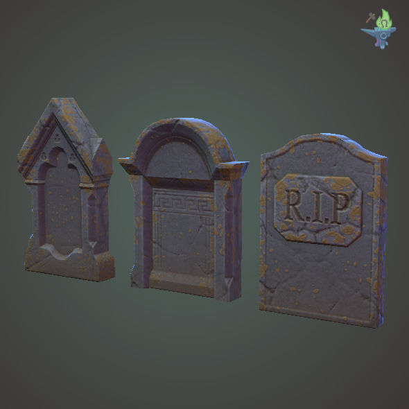 11 Tombstones Low-poly 3D model_4