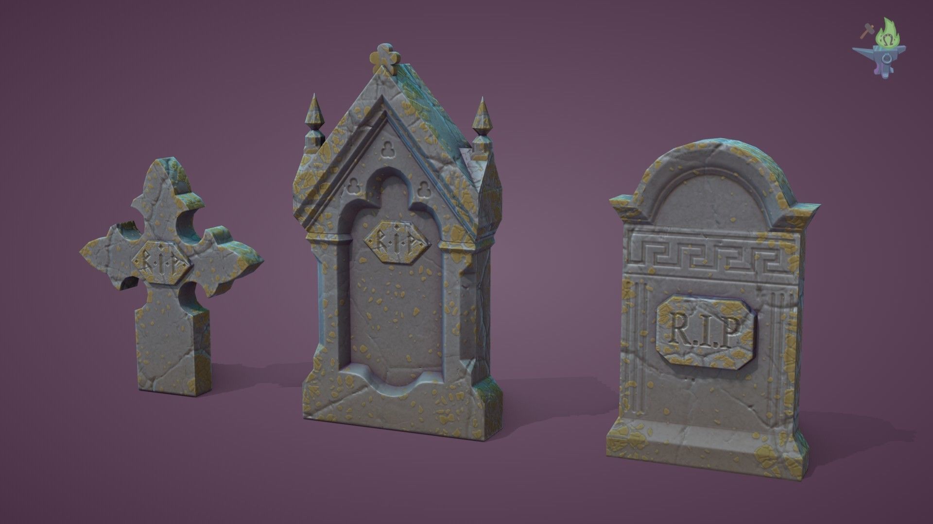 11 Tombstones Low-poly 3D model_1