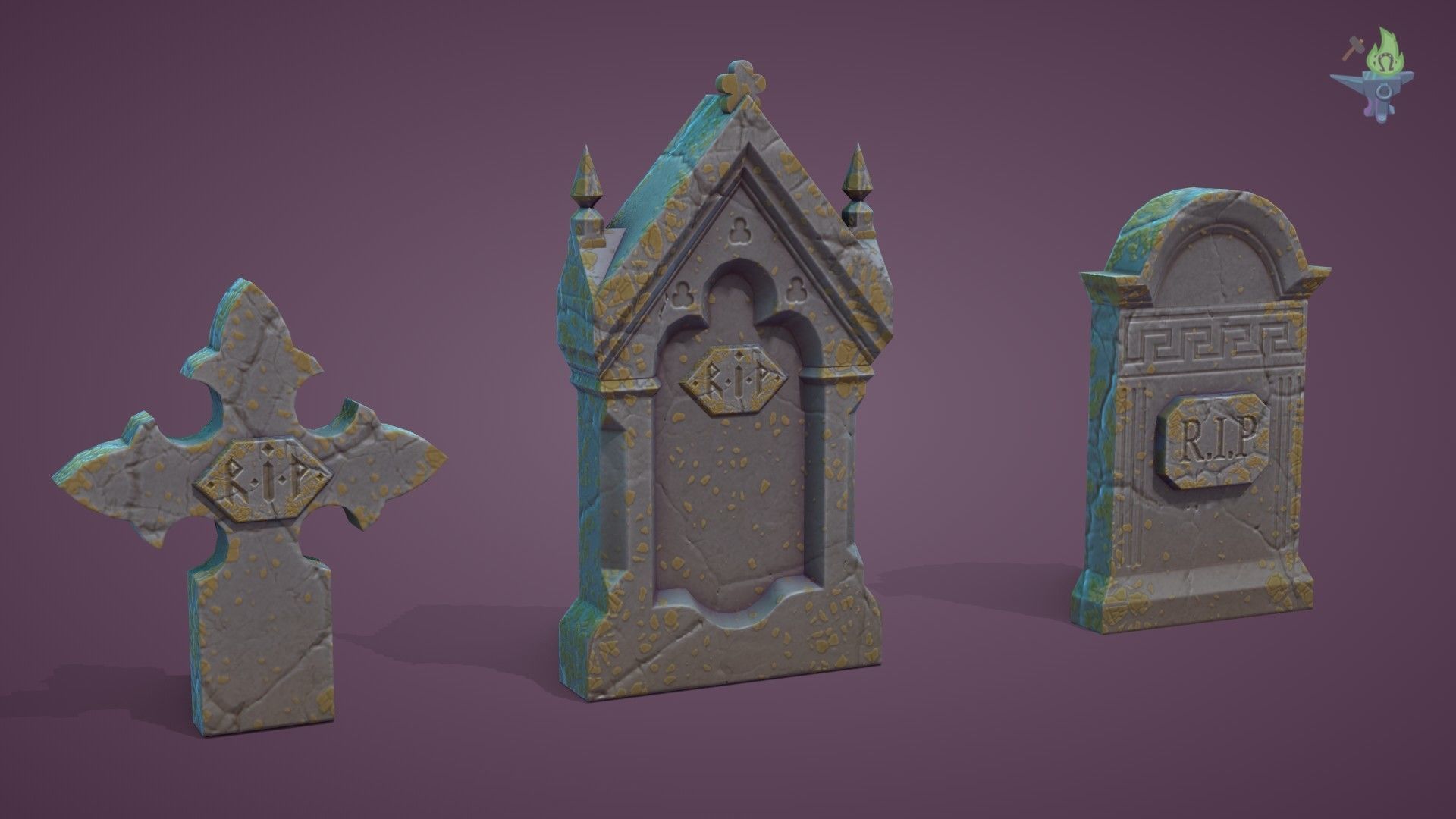 11 Tombstones Low-poly 3D model_2