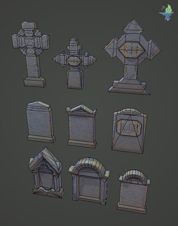 11 Tombstones Low-poly 3D model_9